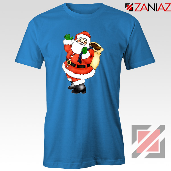Santa Claus Waving T-Shirt Happy Christmas Tee Shirt Size S-3XL Blue