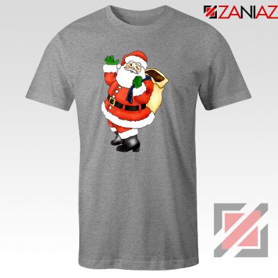 Santa Claus Waving T-Shirt Happy Christmas Tee Shirt Size S-3XL Sport Grey