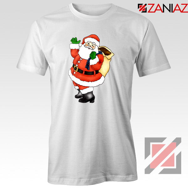 Santa Claus Waving T-Shirt Happy Christmas Tee Shirt Size S-3XL White