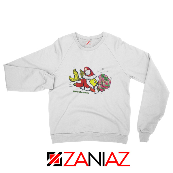 Santa Clause Fish Sweatshirt Cute Christmas Sweatshirt Size S-2XL White