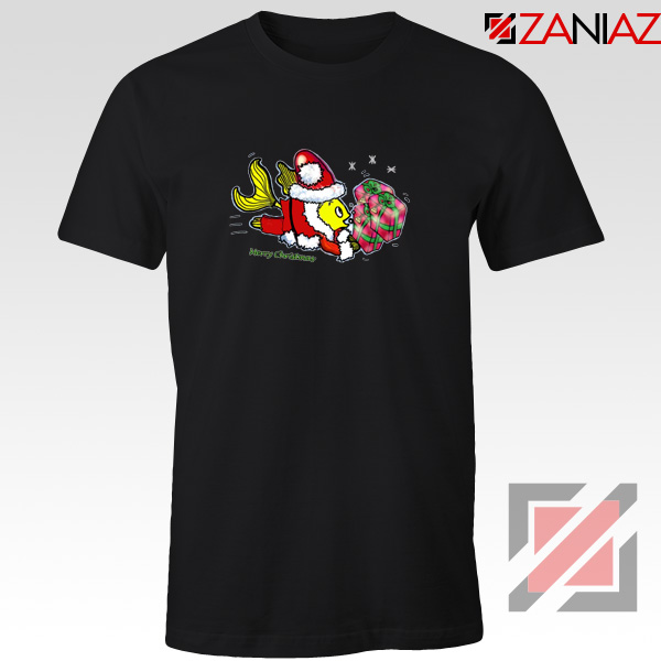 Santa Clause Fish Tee Shirt Funny Cute Christmas T-Shirt Size S-3XL Black
