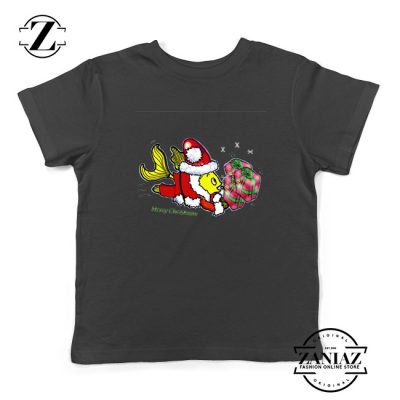 Santa Clause Fish Youth Shirt Cute Christmas Kids T-Shirt Size S-XL Black