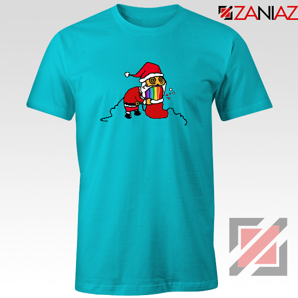 Santa Rainbow T-Shirt Funny Christmas Gift Tshirt Size S-3XL Light Blue