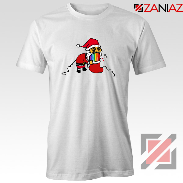Santa Rainbow T-Shirt Funny Christmas Gift Tshirt Size S-3XL White