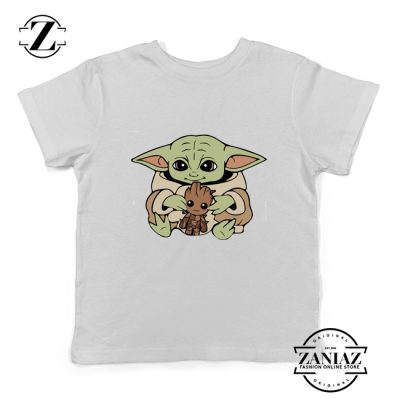 Baby Yoda Baby Groot White Kids Tshirt