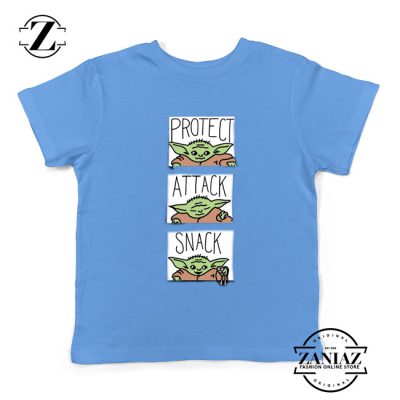 Protect Attack Snack Kids Tshirt Baby Yoda Mandalorian Youth Tee Shirts S-XL