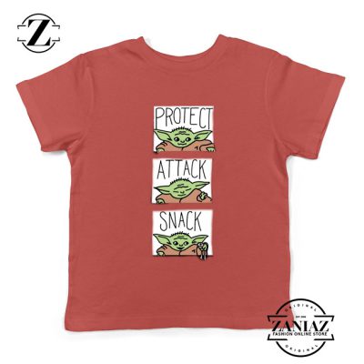 Protect Attack Snack Kids Tshirt Baby Yoda Mandalorian Youth Tee Shirts S-XL Red