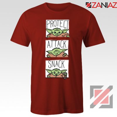 Protect Attack Snack Tshirt Baby Yoda Mandalorian Tee Shirts S-3XL Red