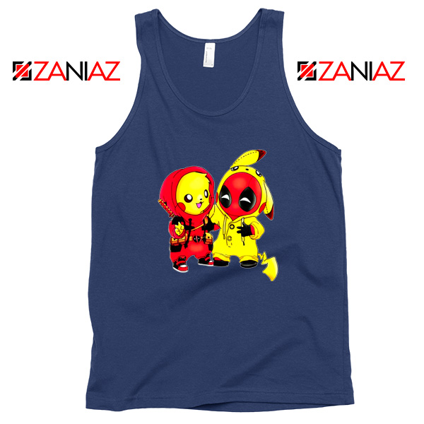 Baby Pikachu And Deadpool Navy Blue Tank Top