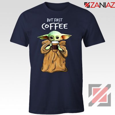 Mandalorian Coffee Baby Yoda Navy Blue Tshirt