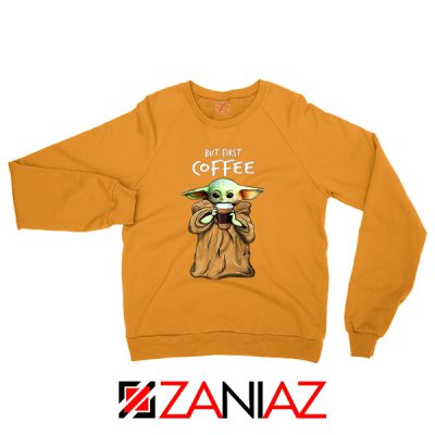Mandalorian Coffee Baby Yoda Orange Sweatshirt