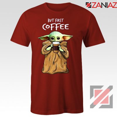 Mandalorian Coffee Baby Yoda Red Tshirt