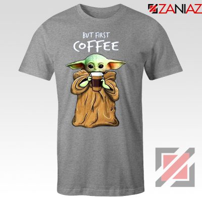 Mandalorian Coffee Baby Yoda Sport Grey Tshirt