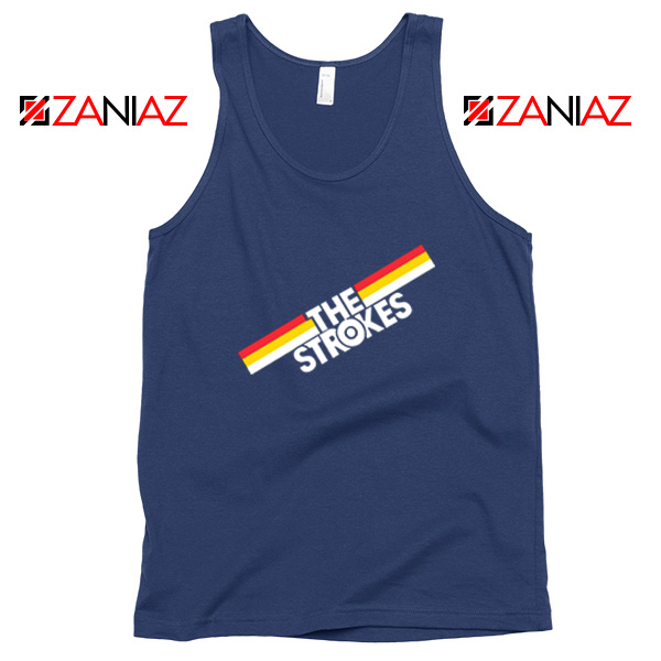 The Strokes Striped Graphic Navy Blue Tank Top
