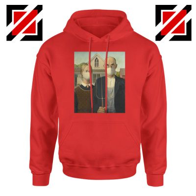 American Gothic Mask Covid 19 Red Hoodie