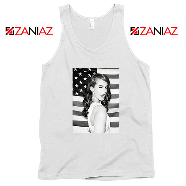 Lana Del Rey American Flag White Tank Top