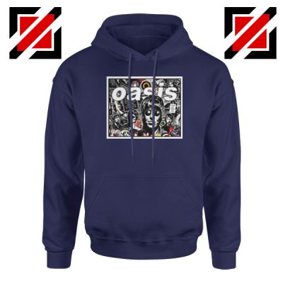 Oasis Band Collage Navy Blue Hoodie