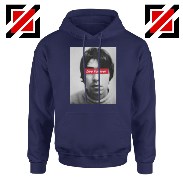 Oasis Band Live Forever Navy Blue Hoodie