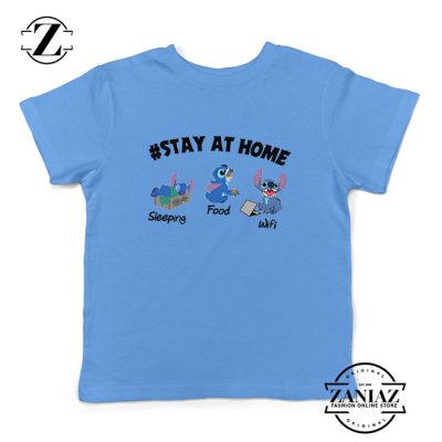 Stitch Stay At Home Light Blue Kids Tshirt