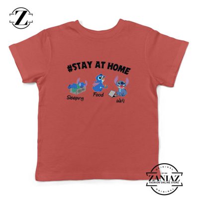 Stitch Stay At Home Red Kids Tshirt