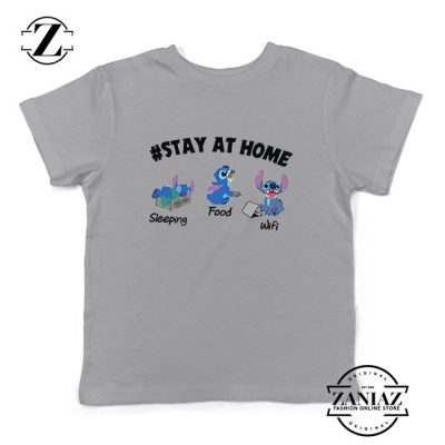 Stitch Stay At Home Sport Grey Kids Tshirt
