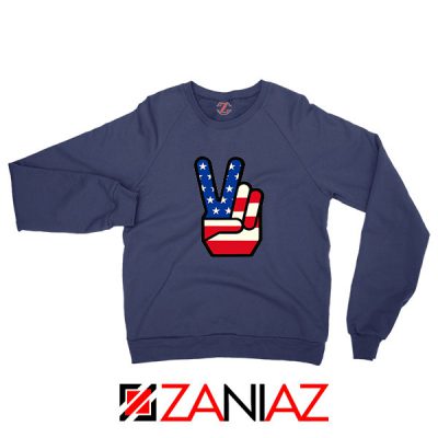 Peace Sign Fingers Navy Blue Sweatshirt