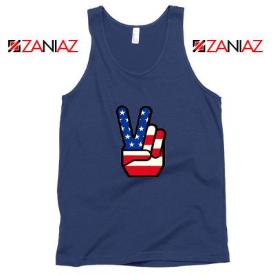 Peace Sign Fingers Navy Blue Tank Top
