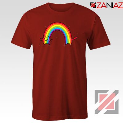 Rainbow Cat Red Tshirt