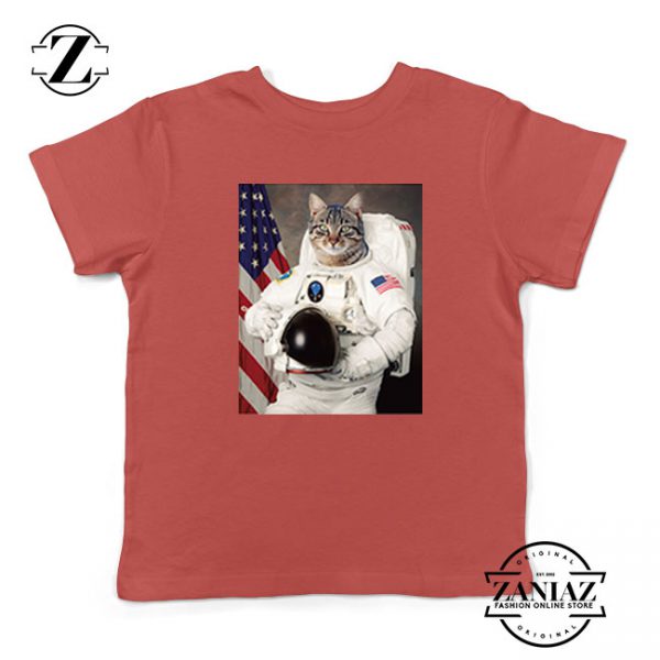 Astronaut Cat Kids Red Tshirt