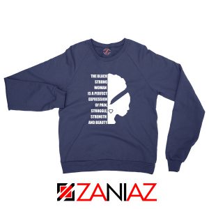 Black Strong Woman Navy Blue Sweatshirt