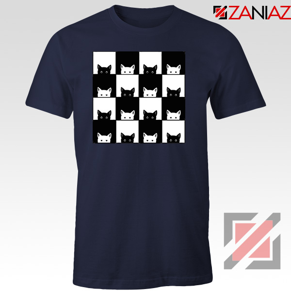 Black White Kittens Navy Blue Tshirt