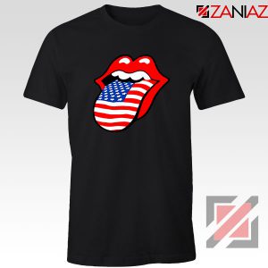 American Flag Tongue and Lips Black Tshirt