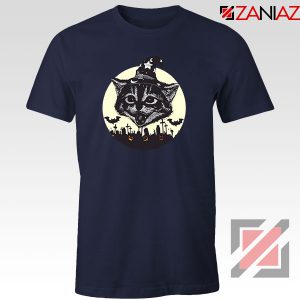 Halloween Black Cat Navy Blue Tshirt