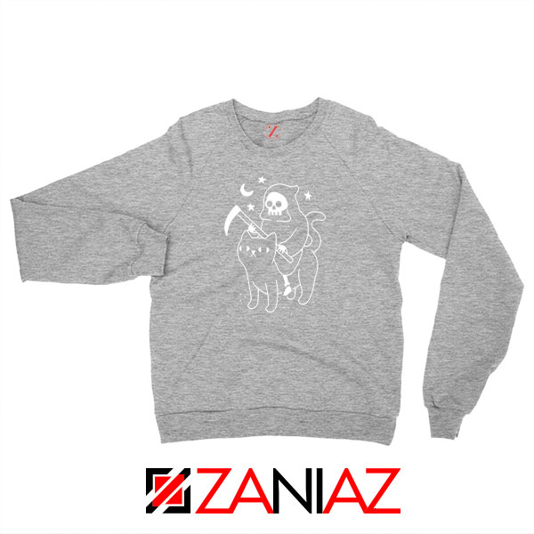 Death Rides Cat Graphic Sport Grey Sweatshirt