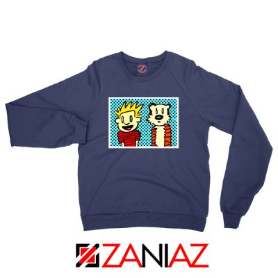 Calvin and Hobbes Cartoon Navy Blue Sweatshirt