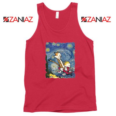 Calvin and Hobbes Stary Night Red Tank Top