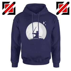 Samurai Silhouette Moon Design Navy Blue Hoodie