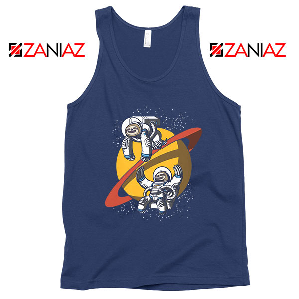 Sloth Lazy Astronauts Graphic Navy Blue Tank Top