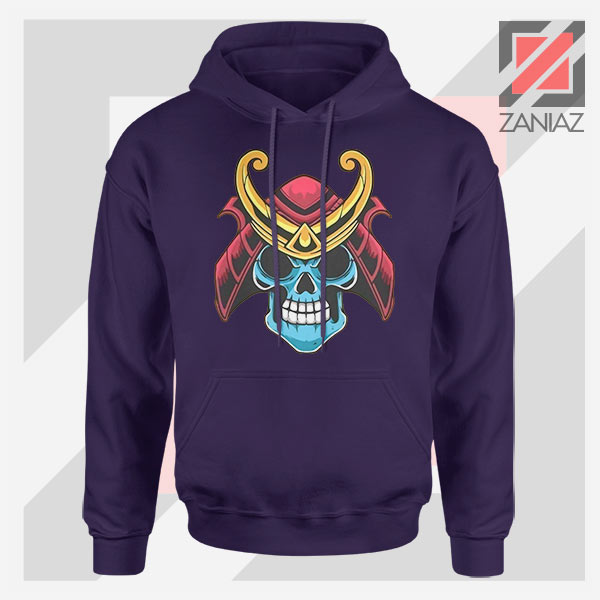 Japanese Samurai Skull Graphic Navy Blue Hoodie
