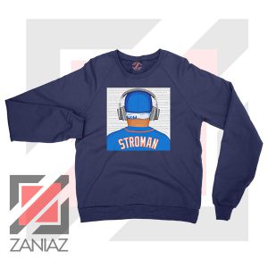 Marcus Stroman Behind Navy Blue Sweatshirt