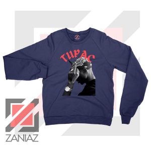 Tupac Middle Fingers Graphic Navy Blue Sweatshirt