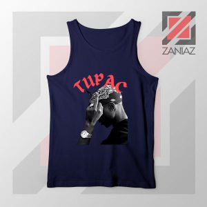 Tupac Middle Fingers Graphic Navy Blue Tank Top
