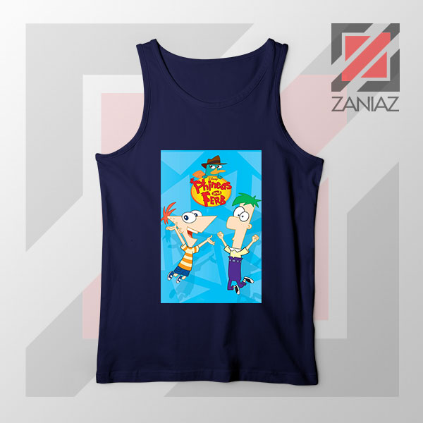Funny Phineas and Ferb Disney Navy Blue Tank Top