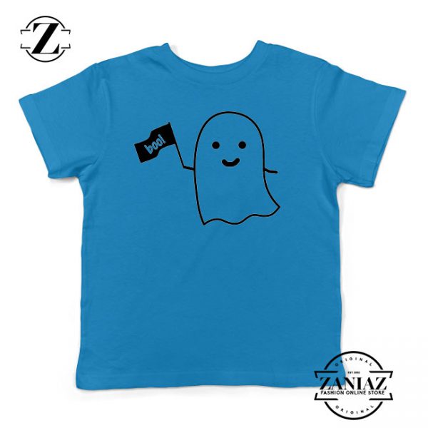 Cute Ghost Cozy Halloween Blue Kids Tshirt