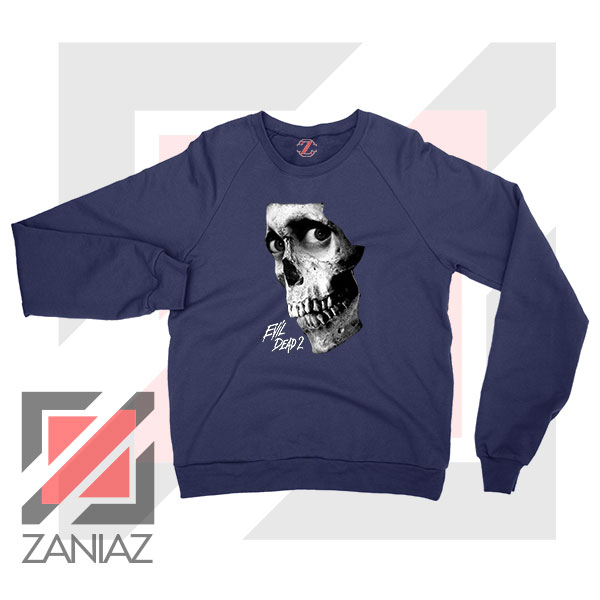 Evil Dead 2 Skull Poster Navy Blue Sweater