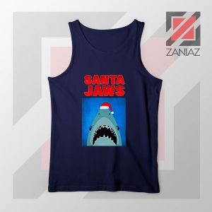 Father Christmas Jaws Parody Navy Blue Tank Top