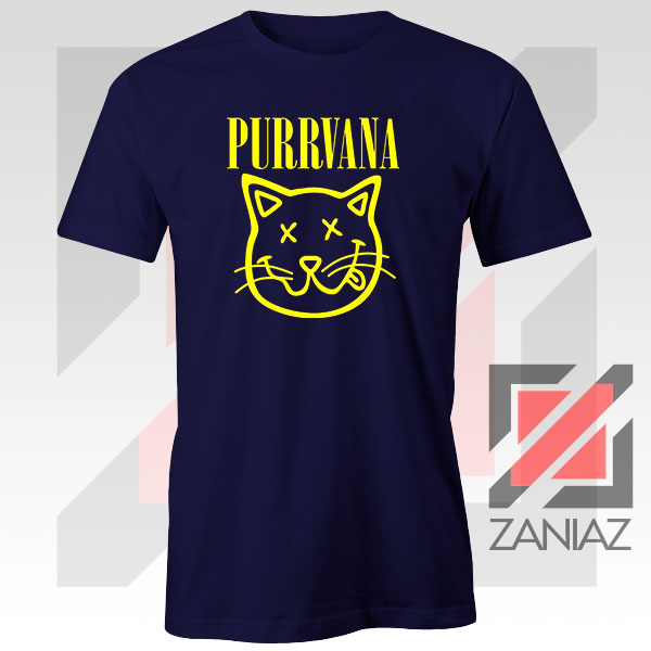 Funny Cat Parody Purrvana Navy Tee