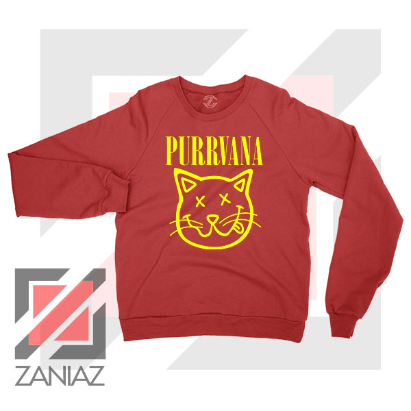 Funny Cat Parody Purrvana Red Sweater