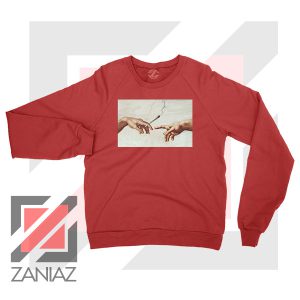 God Giving to Adam Design Red Sweatshirt