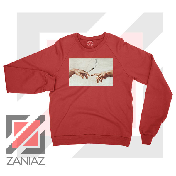 God Giving to Adam Design Red Sweatshirt